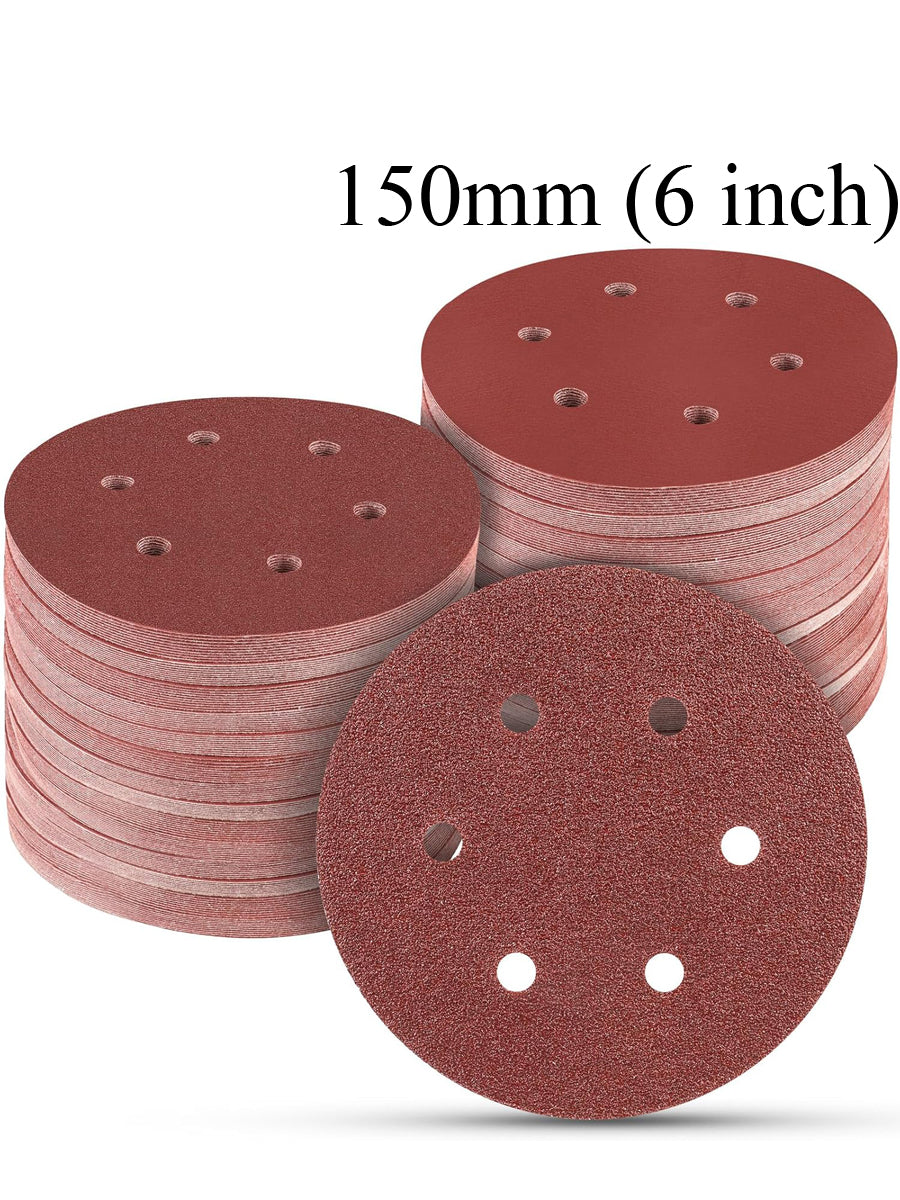 150mm 6 hole sanding disc – 40 Grit to 800 Grit hook & loop for orbital sanders
