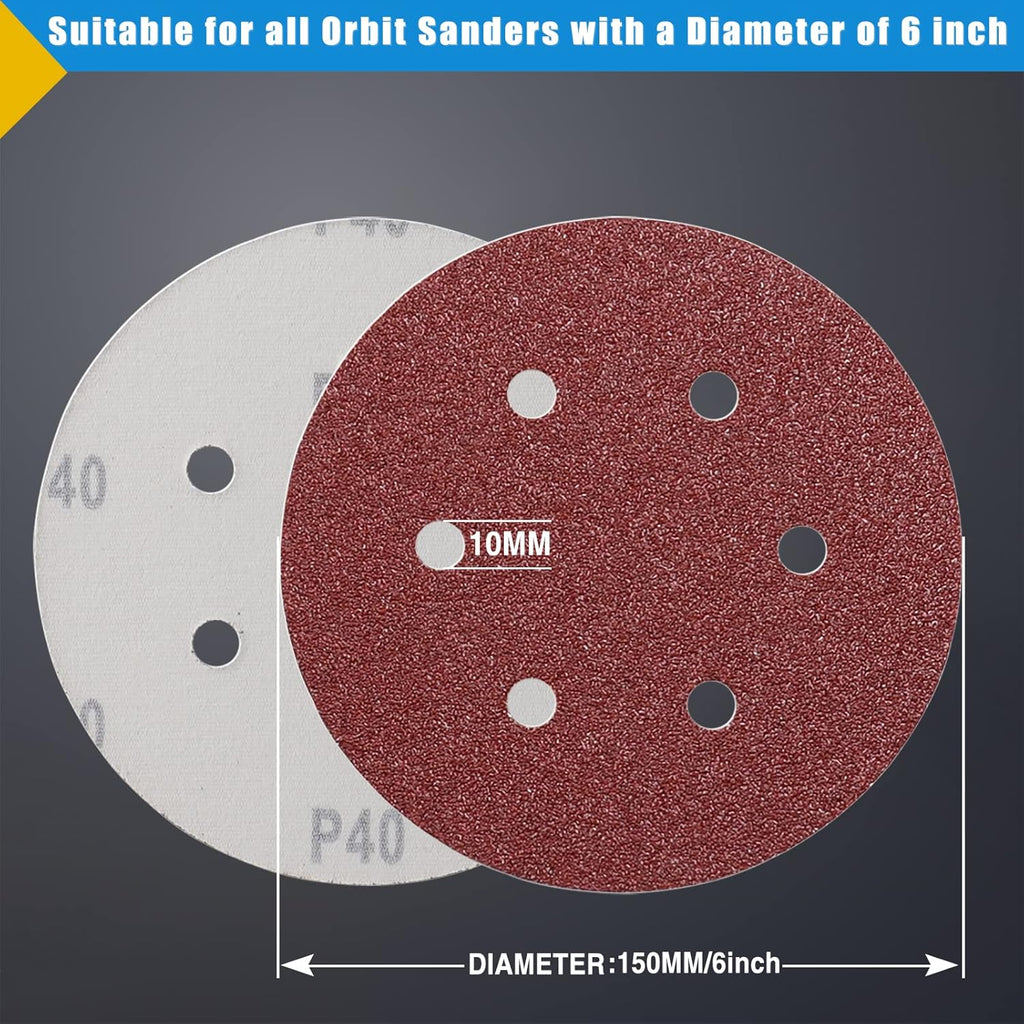 150mm Orbital Sanding Discs 50 pcs, from Coarse to Fine, Free Shipping. 6 inches 6 Holes
