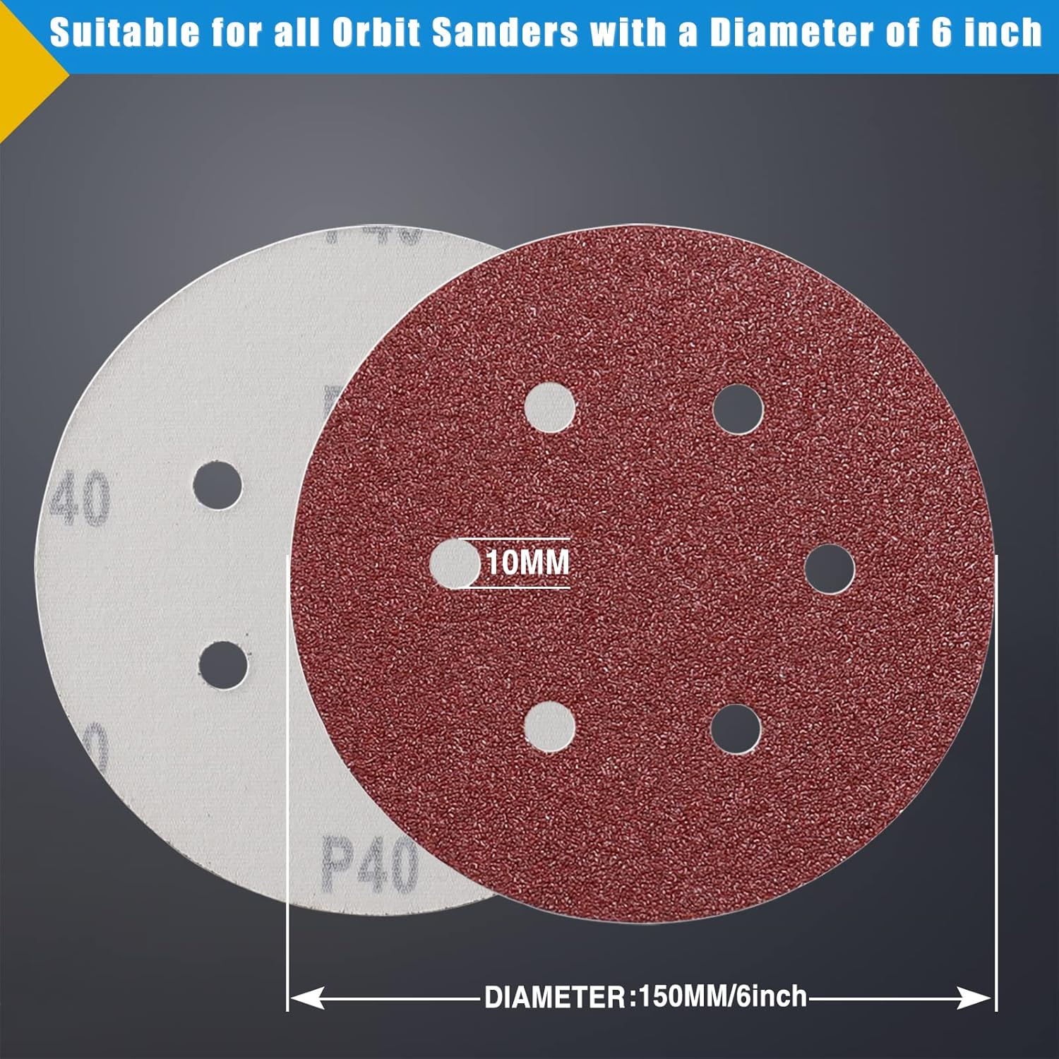 150mm Orbital Sanding Discs 50 pcs, from Coarse to Fine, Free Shipping. 6 inches 6 Holes