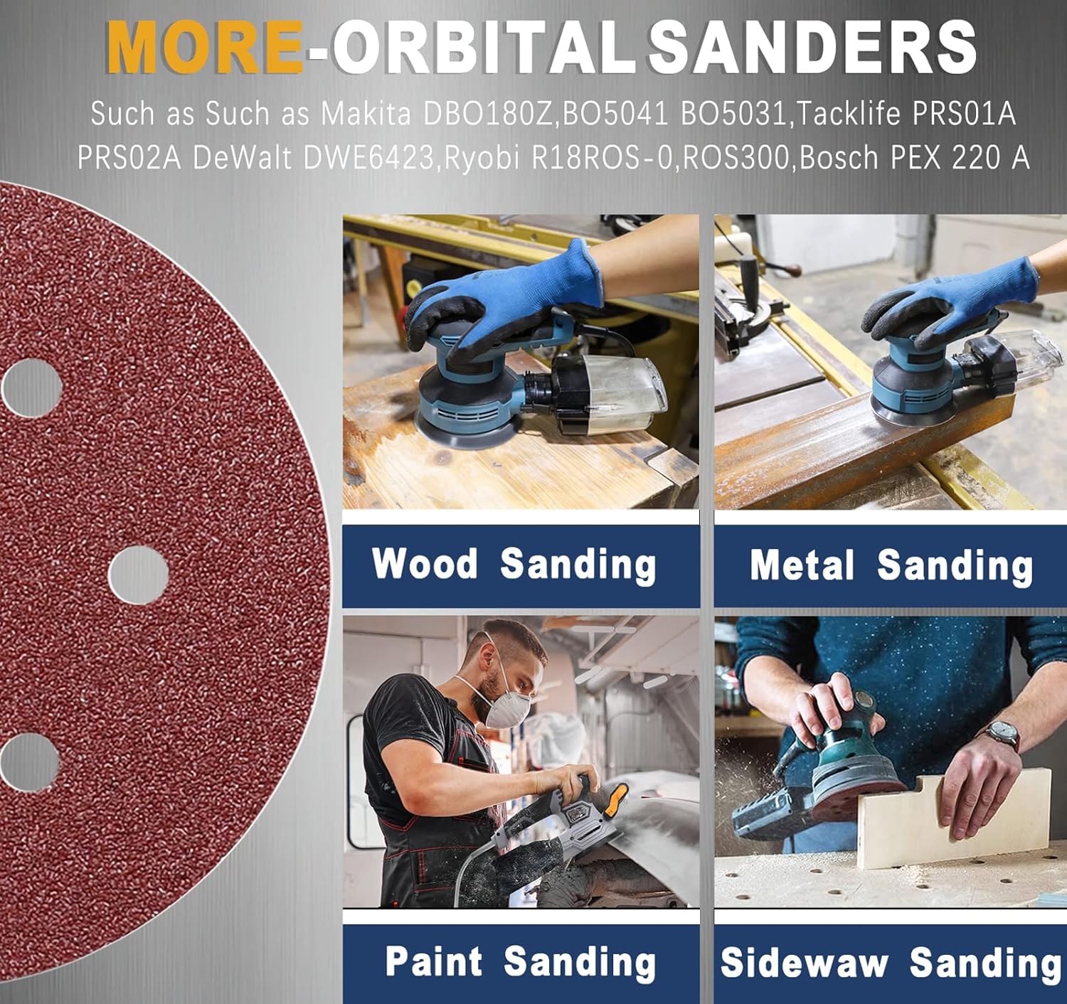 150mm Orbital Sanding Discs 50 pcs, from Coarse to Fine, Free Shipping. 6 inches 6 Holes