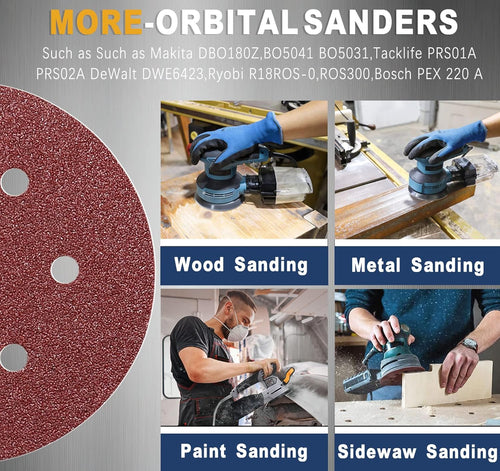 125mm Sanding Discs 100pcs Mixed, 10Pcs Each 40 60 80 100 120 180 240 320 400 800 Grits