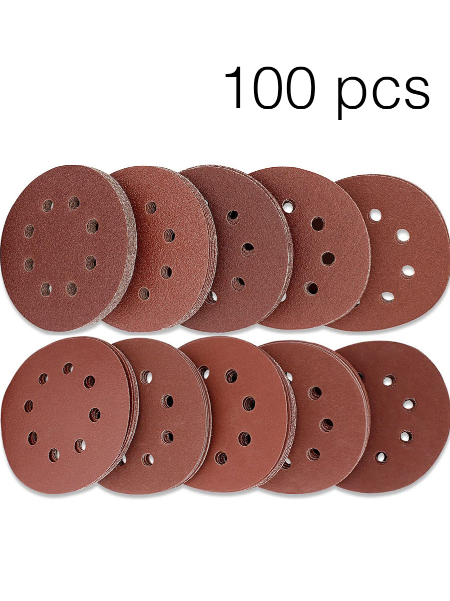 125mm Sanding Discs 100pcs Mixed, 10Pcs Each 40 60 80 100 120 180 240 320 400 800 Grits