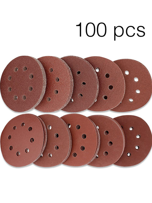 125mm Sanding Discs 100pcs Mixed, 10Pcs Each 40 60 80 100 120 180 240 320 400 800 Grits